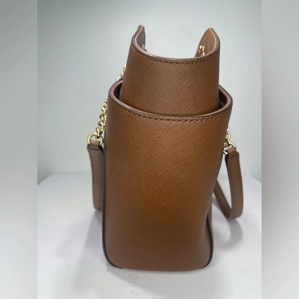 Michael Kors Brown Jet Set Travel Shoulder Gold Chain Leather Tote Bag